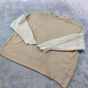American Eagle Men XL Tan Cream Shaker Knit Crewneck Sweater Cotton Relaxed Fit